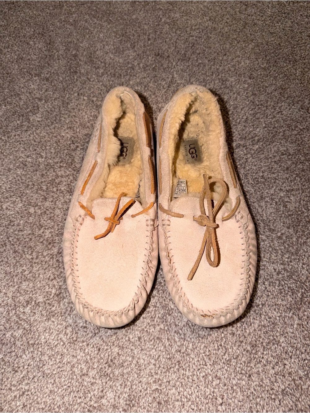 UGG Beige Suede Shearling Moccasin Slippers